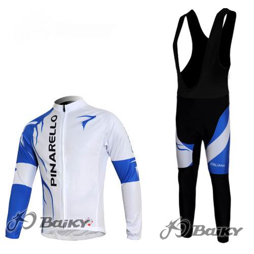 Pinarello Maillot mangas larga blanco azul tirantes